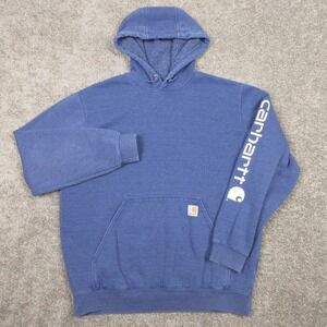 Carhartt Sweater Mens Large Blue Loose Fit Fleece Pullover Hoodie Sweatshirt